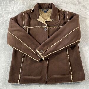 Woolrich Jacket Womens Large Brown Sherpa Lined Faux Suede Western Barn Coat